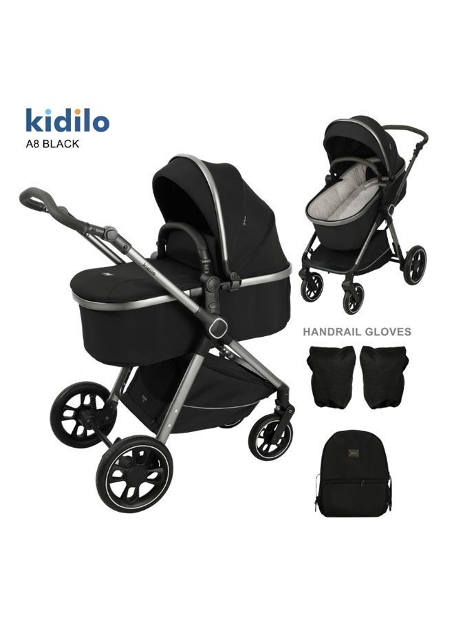 Kidilo Luxury High Landscape Reversible Baby Stroller，3-in-1 Convertible Modes，Advanced Shock Absorption，Full Reclining Bassinet - Image 1